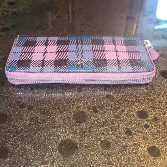 Coach Accordion Zip Wild Plaid Print Wallet Coated Canvas F23455 - Picture 12 of 16